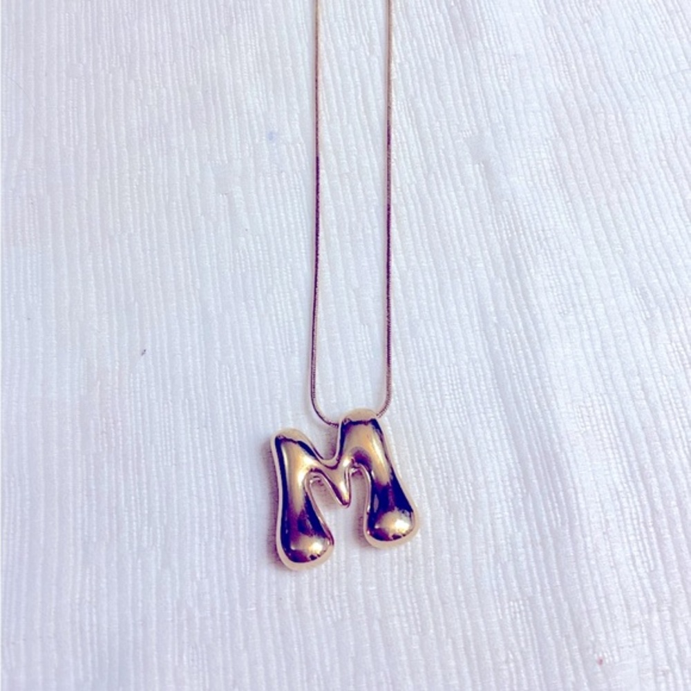 Gold Plated Bubble Letter M Pendant Necklace